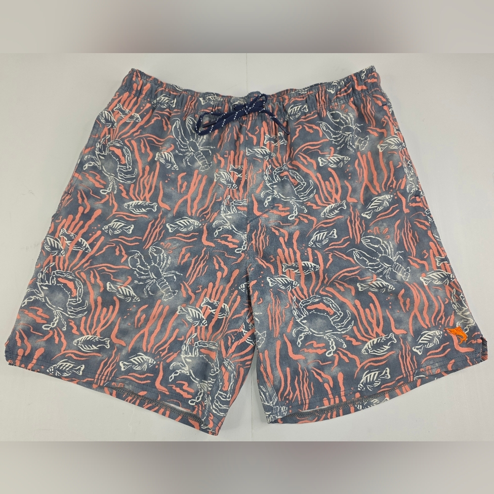 Salt Life Men's Coral and Navy Swim Shorts Ocean Life Pattern Size Large H-3311